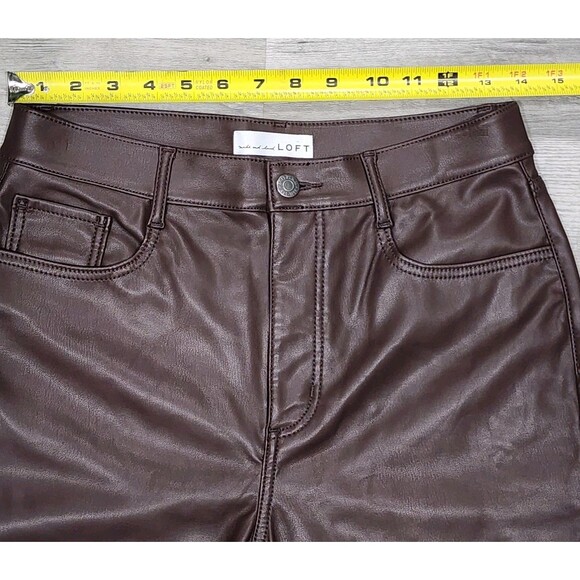 Made and loved LOFT Pants Women's Faux Leather Brown Size 6/28 Straight Leg - Picture 6 of 9